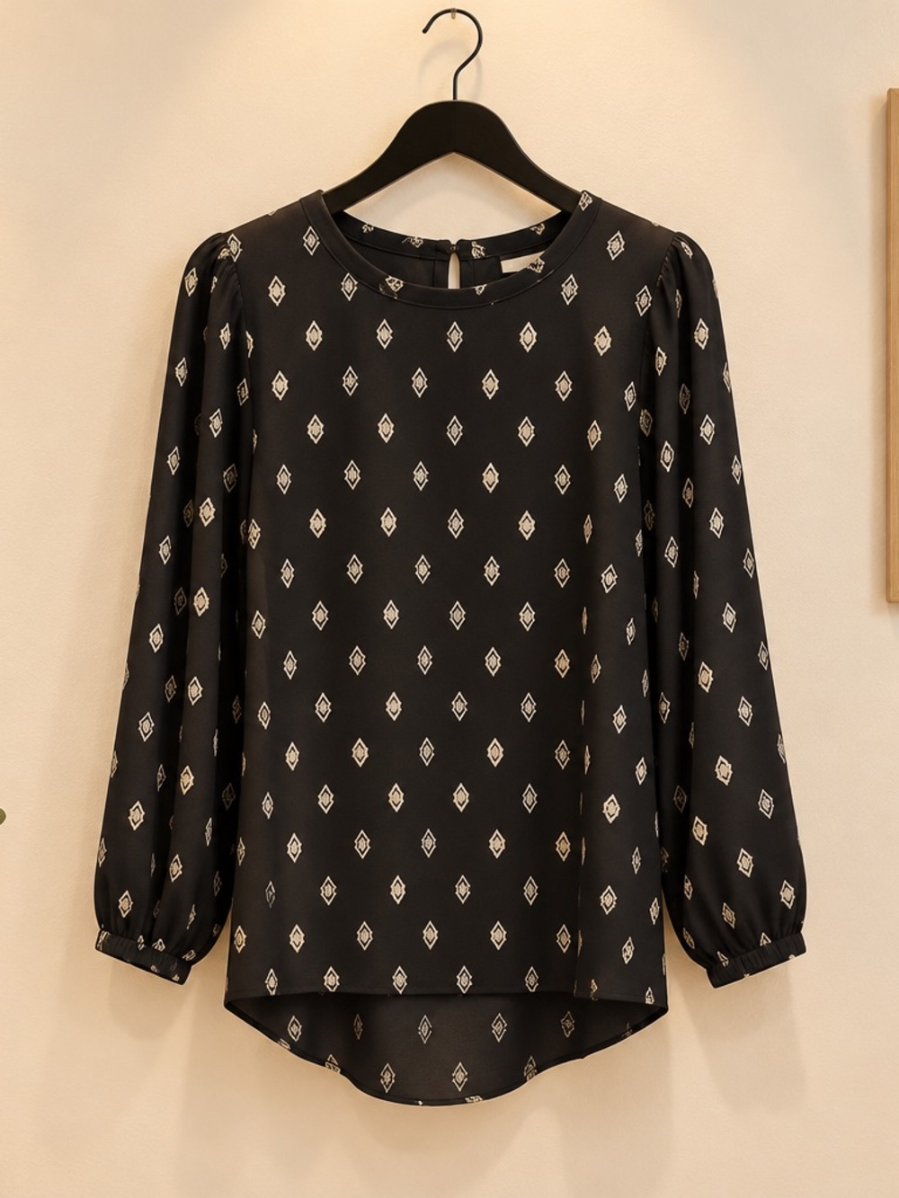 Papermoon Black Blouse with Cream Diamond Motif